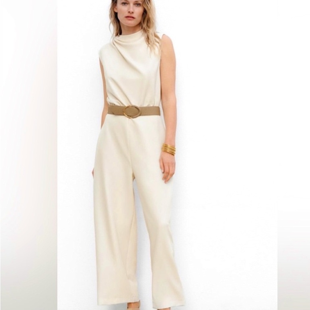 Zara Cream Sleeveless Jumpsuit